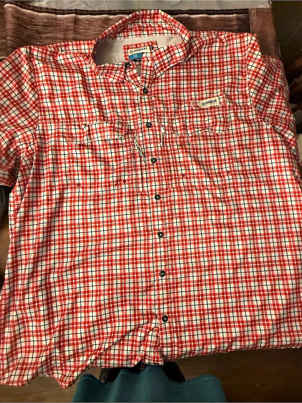 Magellan Outdoors Fish Gear Plaid Button Down in Red & White 3XL Like New